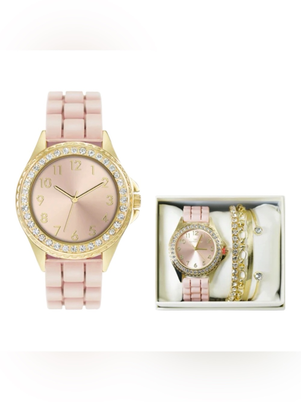 Women’s Pink Gold-Tone Watch and Bracelet Set